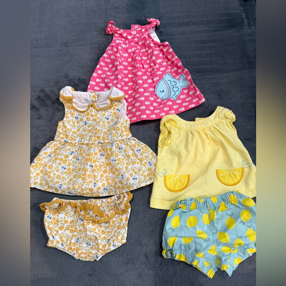 Carter's Girls Summer Dress & Short Sets – Pink, Yellow, Blue. Size 3 months